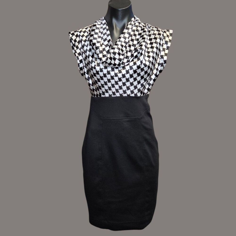 Speechless Dress Juniors 3 Black Geometric Cowl Neck Sheath Knee Length Office